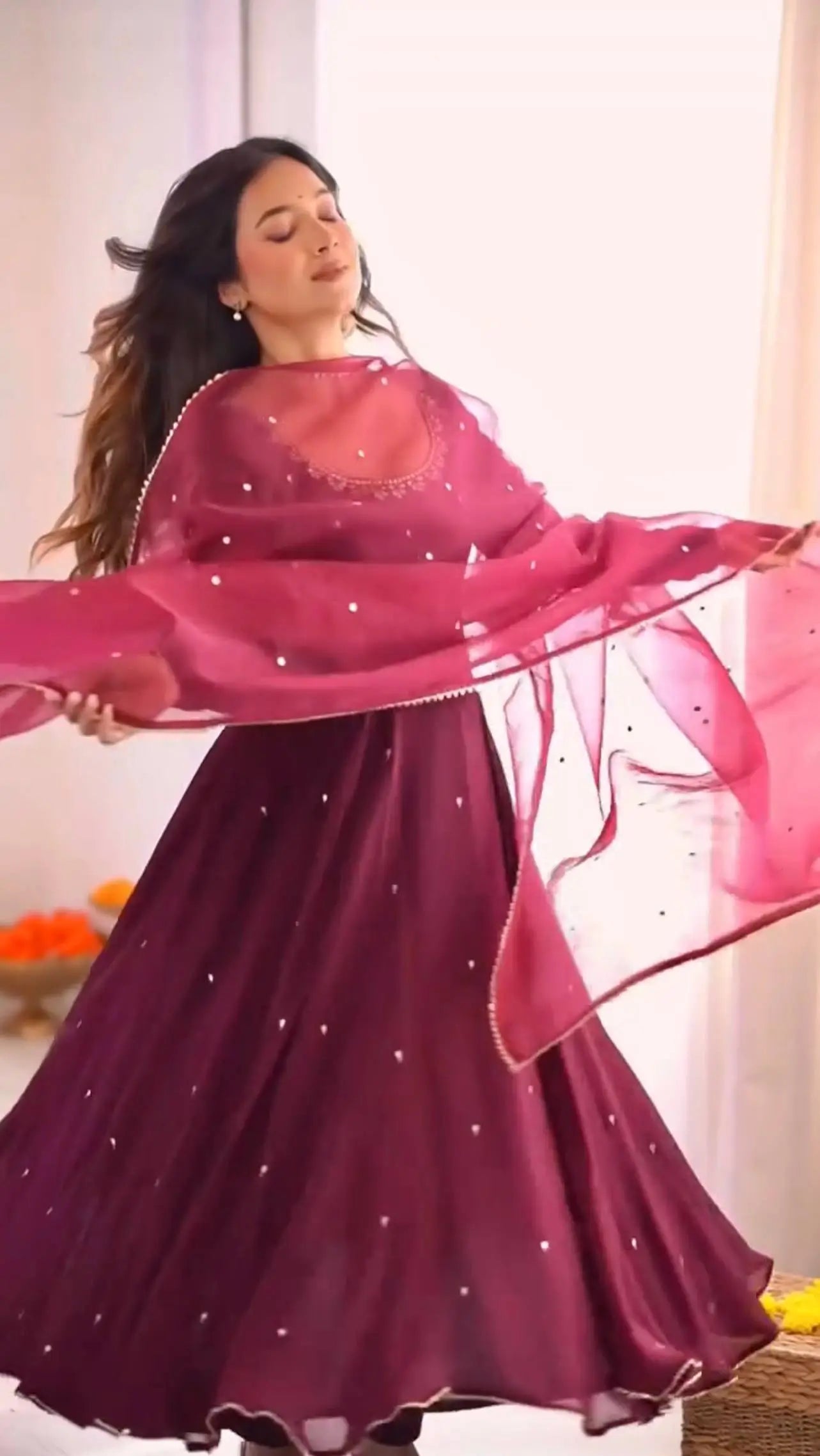 Plum Allure Heavy Fox Georgette Embroidered Anarkali Gown Set