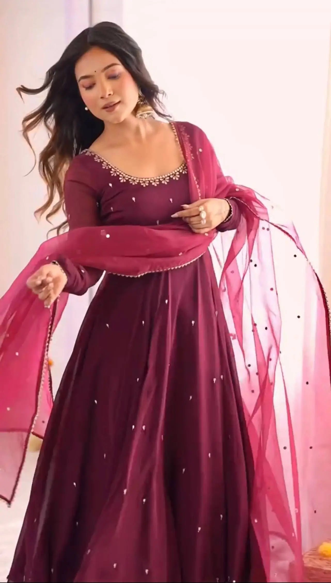 Plum Allure Heavy Fox Georgette Embroidered Anarkali Gown Set