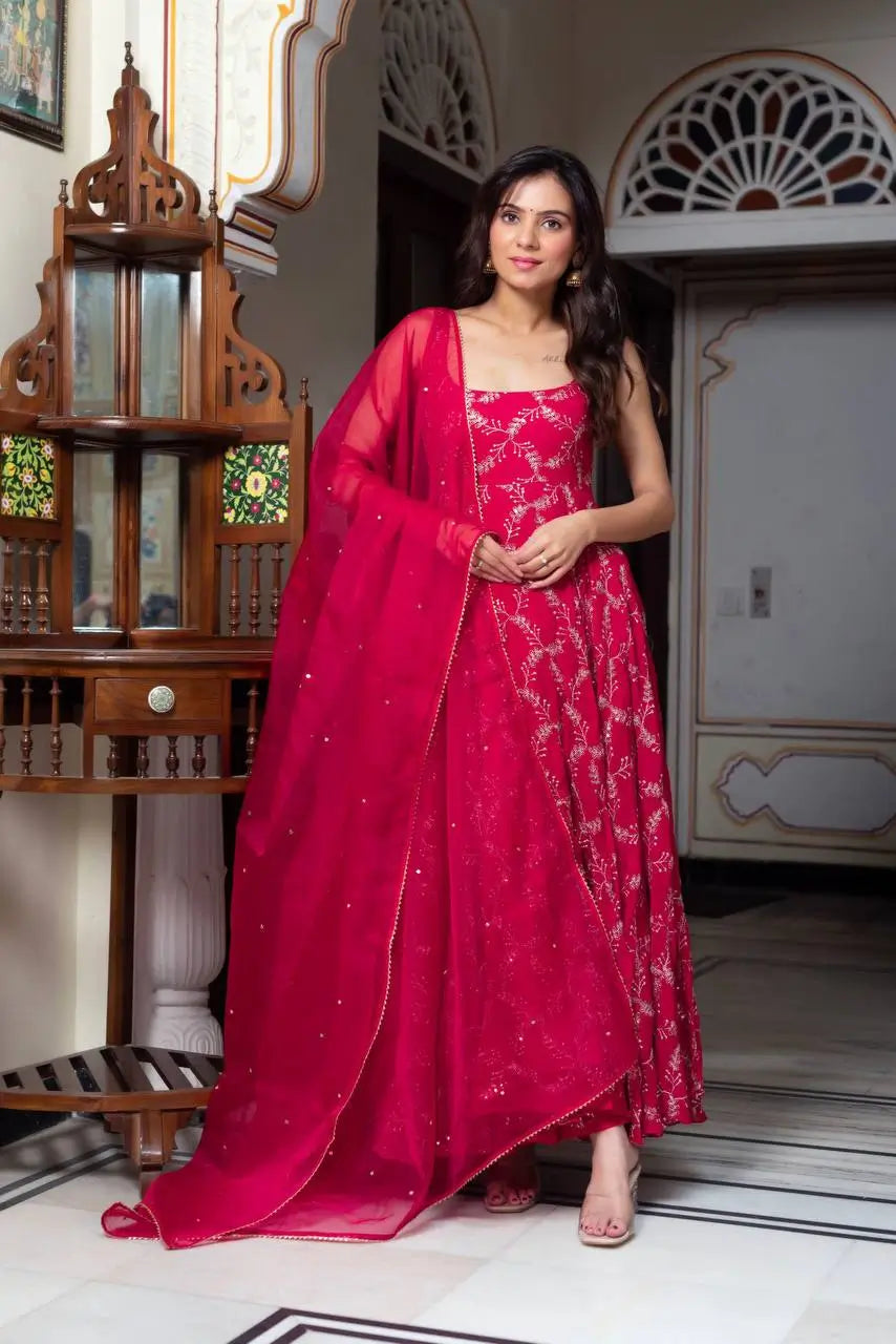 Plum Allure Heavy Fox Georgette Embroidered Anarkali Gown Set
