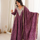 Plum Bandhani Mirror Anarkali Set