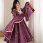 Plum Bandhani Mirror Anarkali Set