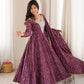 Plum Bandhani Mirror Anarkali Set