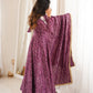 Plum Bandhani Mirror Anarkali Set