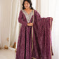 Plum Bandhani Mirror Anarkali Set