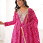 Plum Bandhani Mirror Anarkali Set