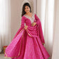 Plum Bandhani Mirror Anarkali Set