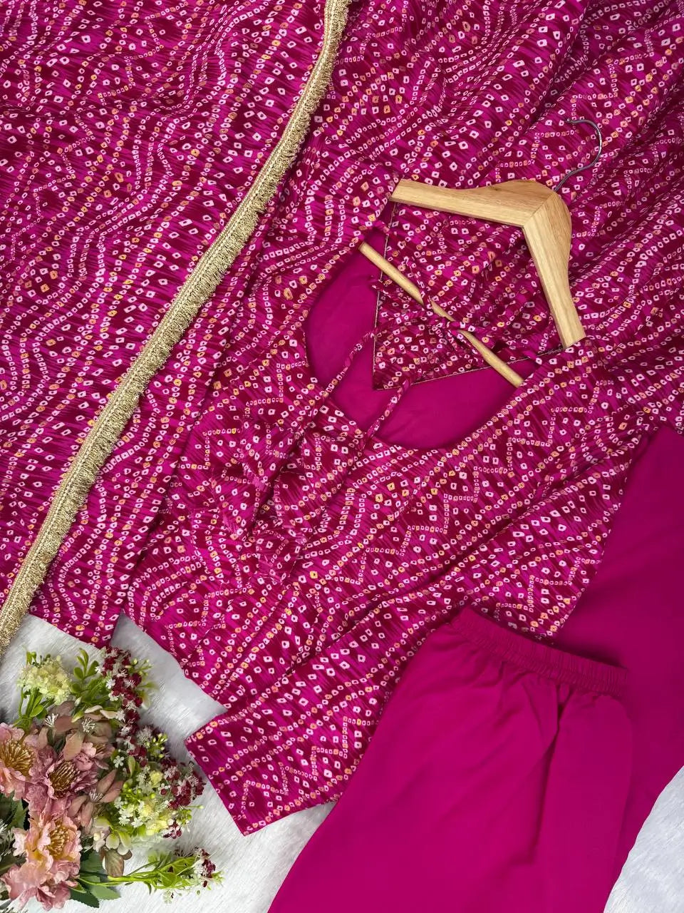 Plum Bandhani Mirror Anarkali Set