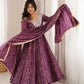 Plum Bandhani Mirror Anarkali Set