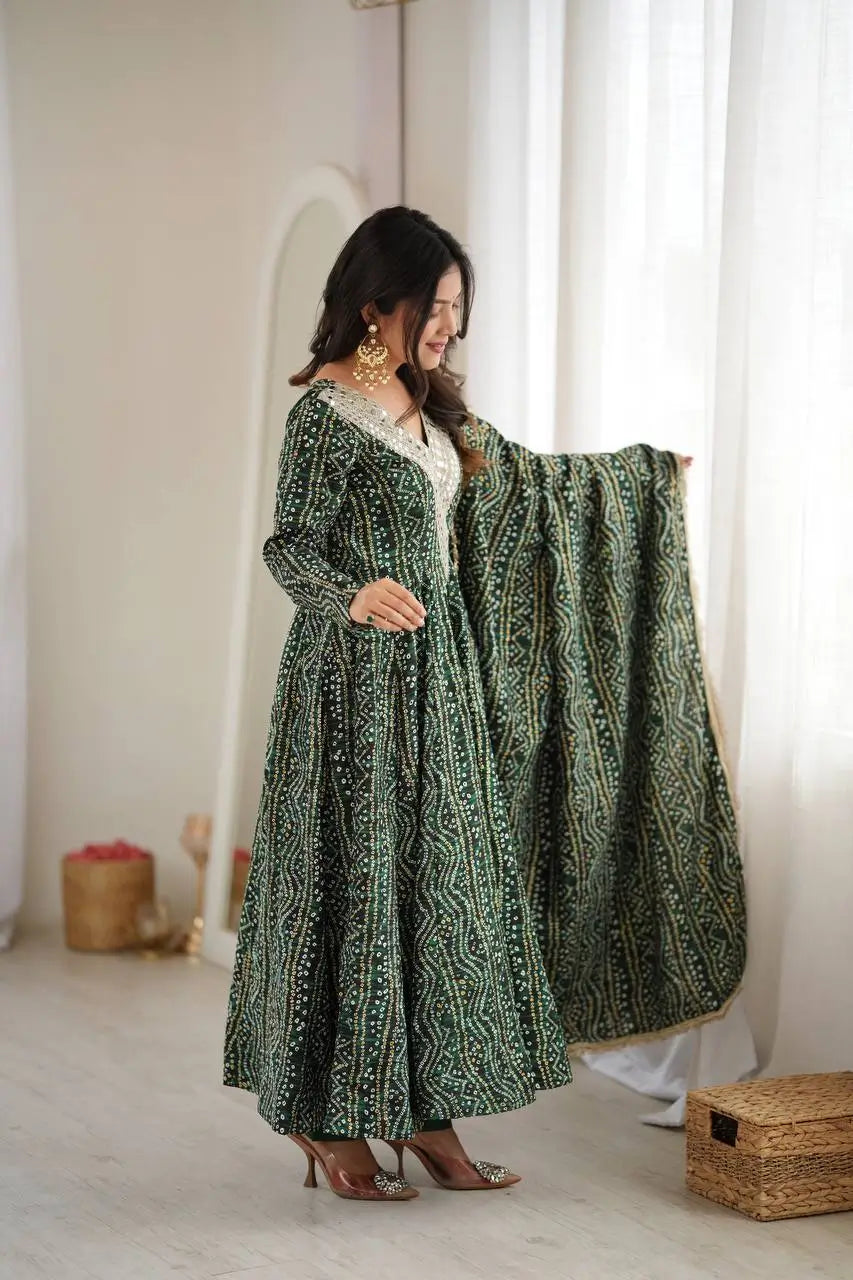Plum Bandhani Mirror Anarkali Set