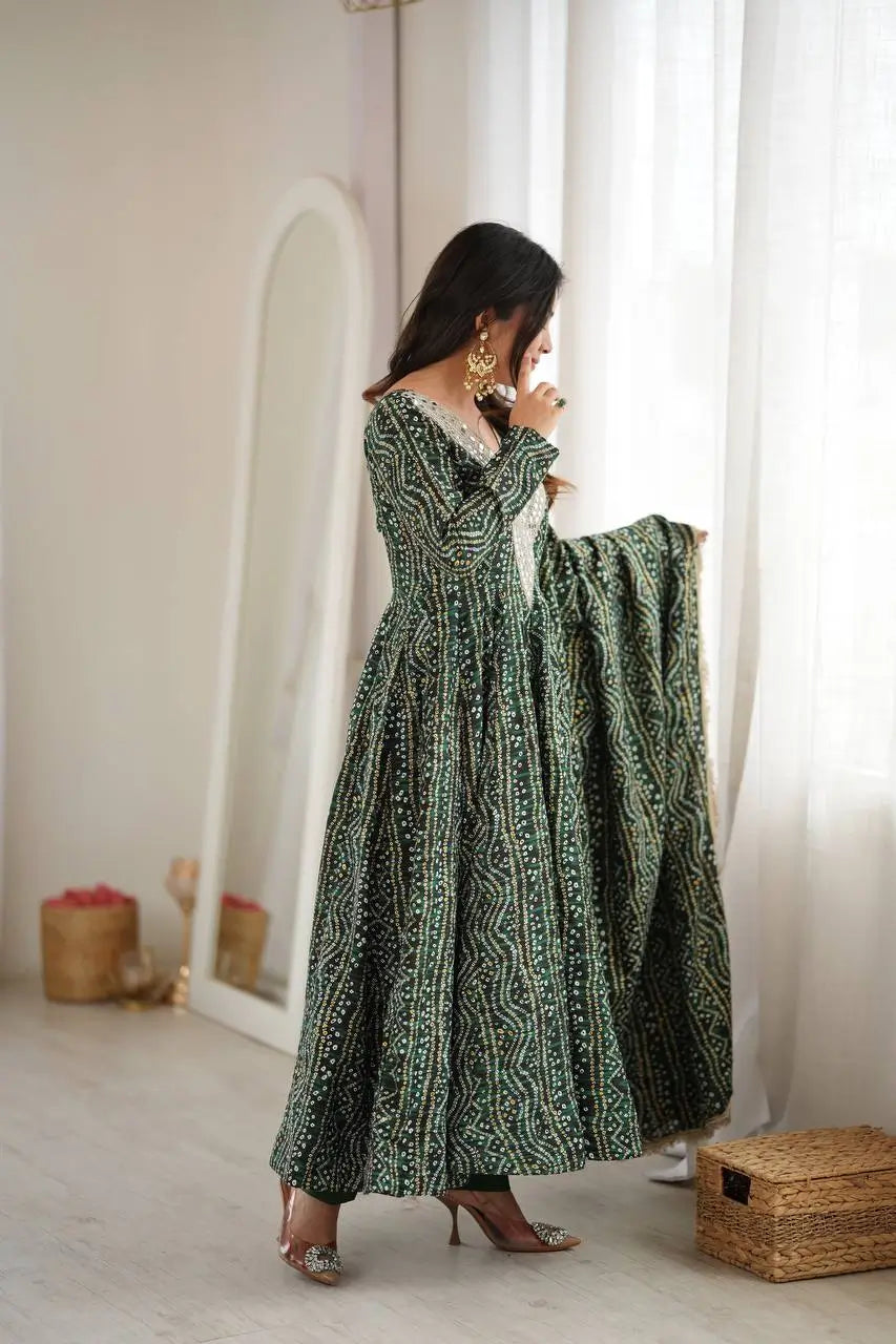 Plum Bandhani Mirror Anarkali Set