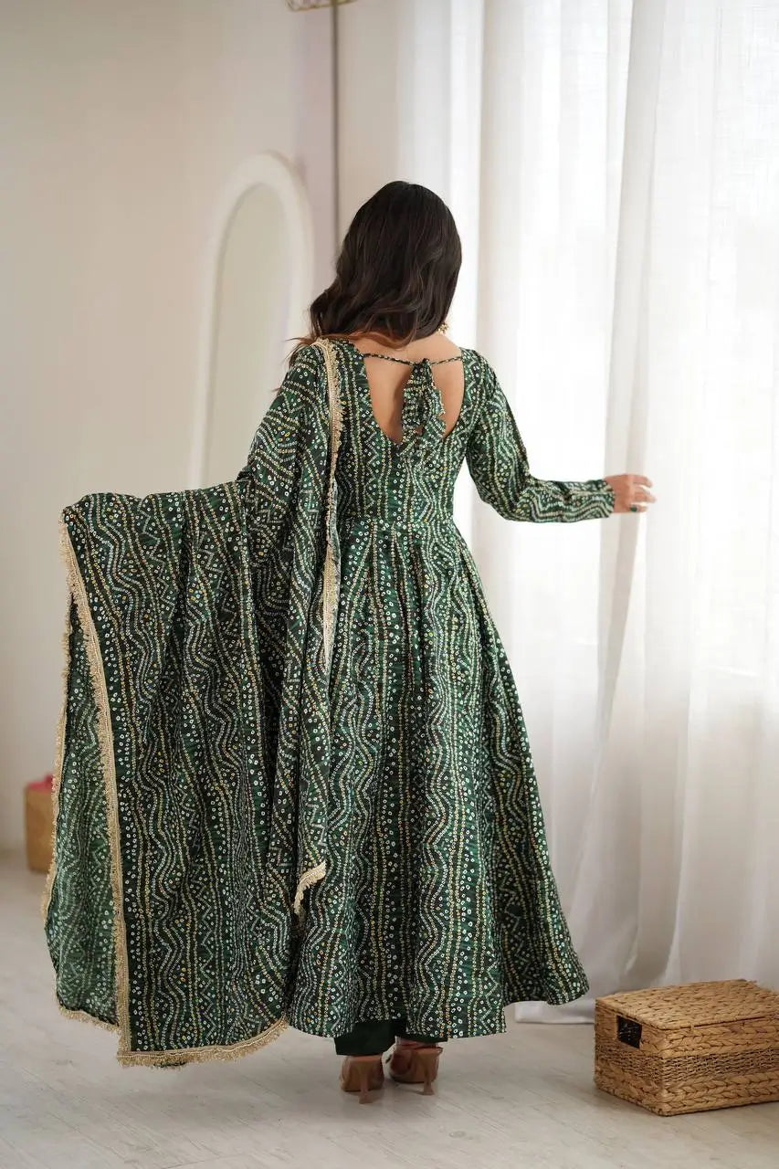 Plum Bandhani Mirror Anarkali Set