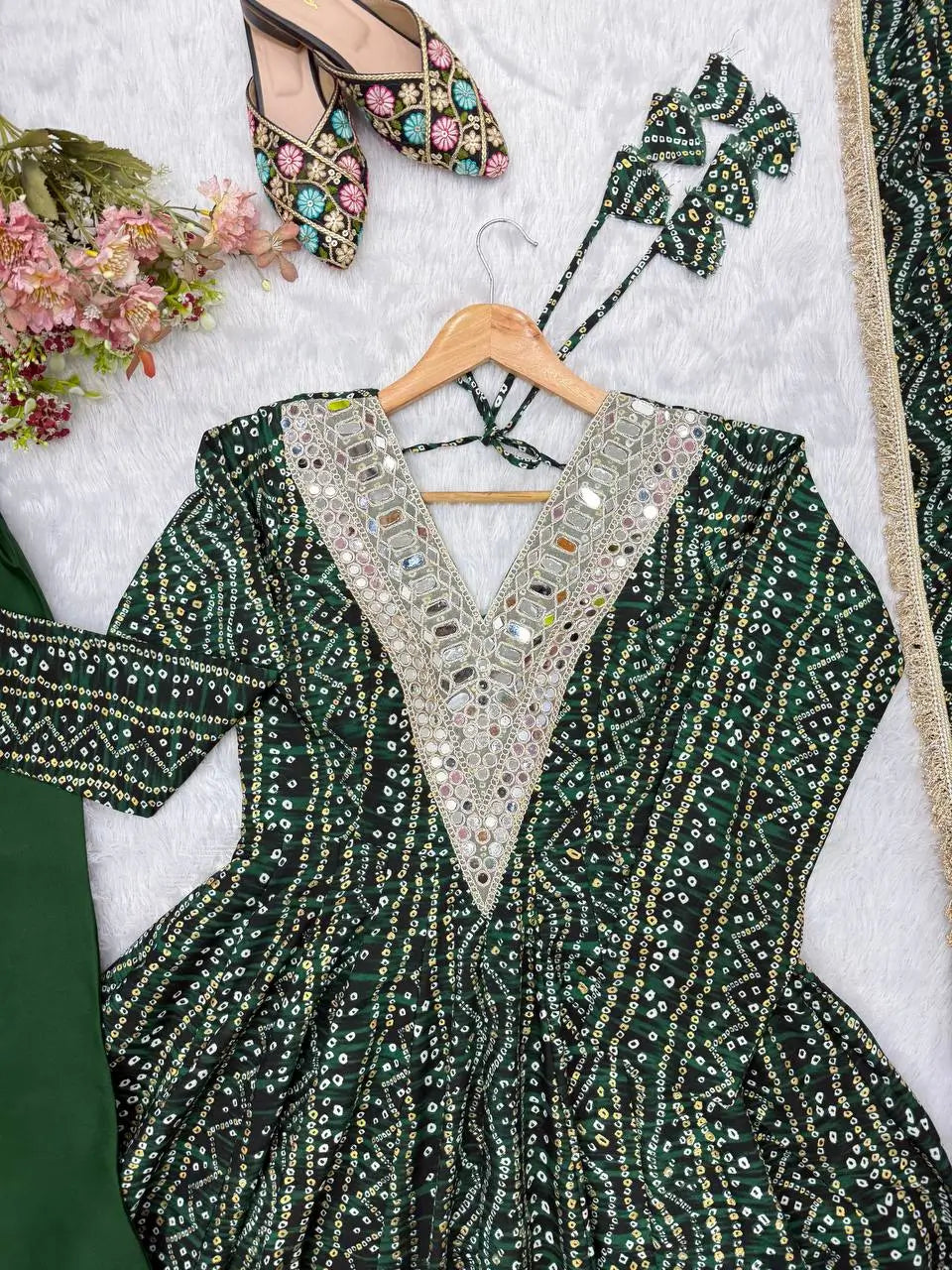 Plum Bandhani Mirror Anarkali Set