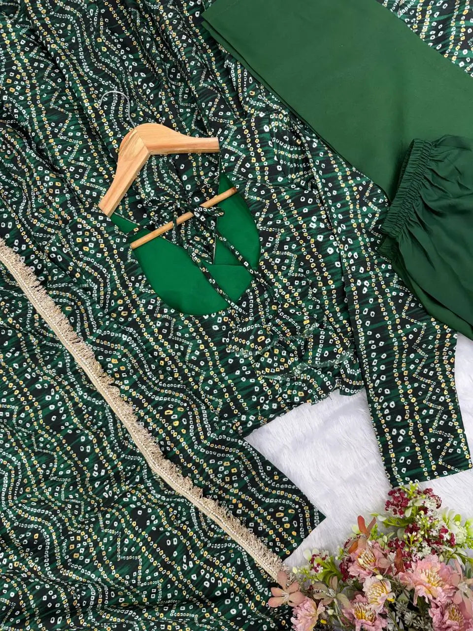 Plum Bandhani Mirror Anarkali Set