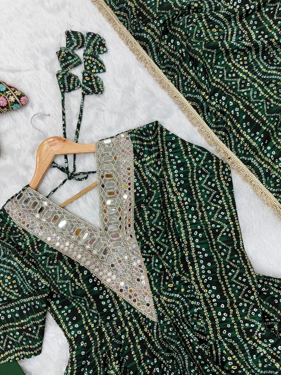 Plum Bandhani Mirror Anarkali Set
