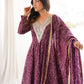Plum Bandhani Mirror Anarkali Set