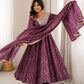 Plum Bandhani Mirror Anarkali Set