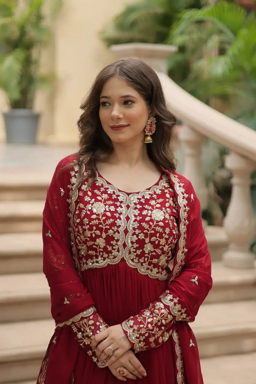 Plum Blooming Sequin Anarkali Gown Set