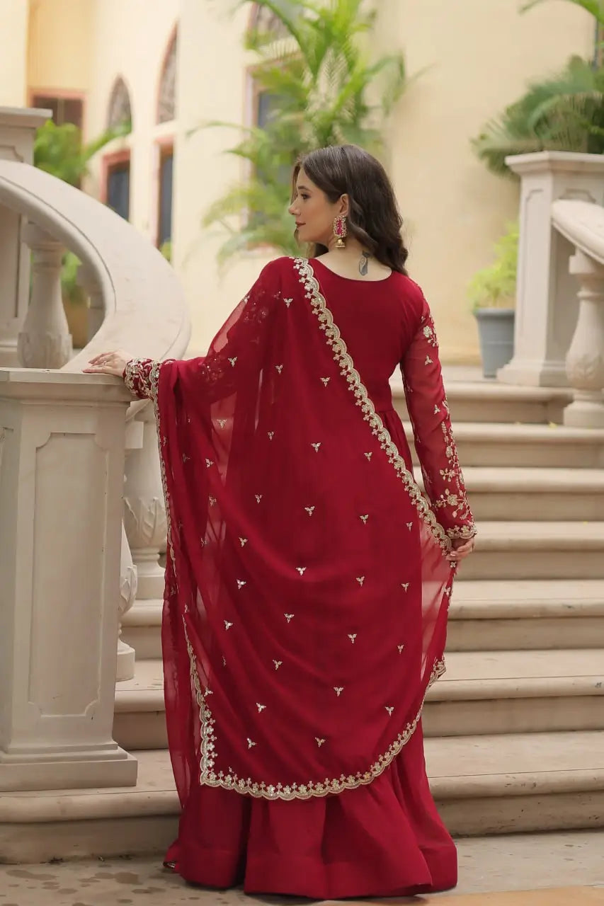 Plum Blooming Sequin Anarkali Gown Set