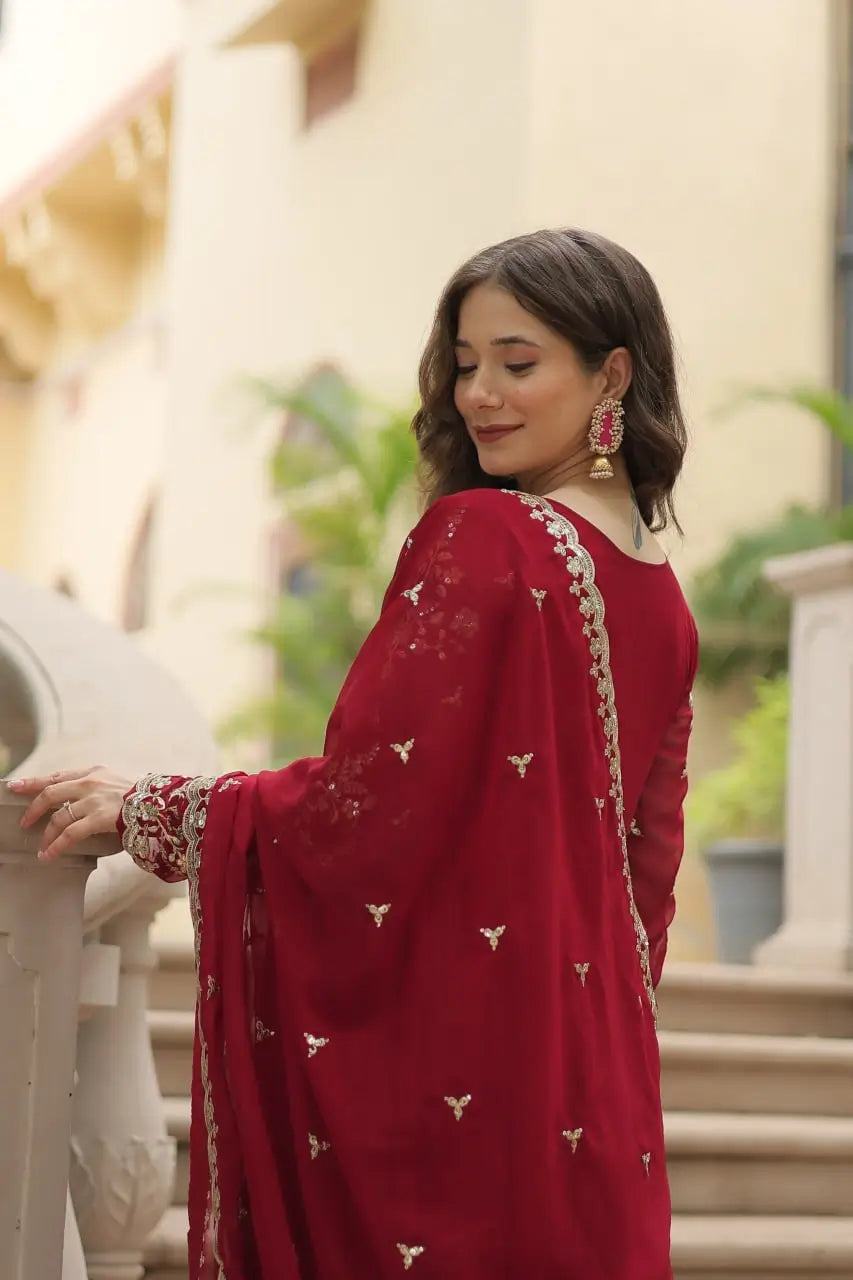 Plum Blooming Sequin Anarkali Gown Set
