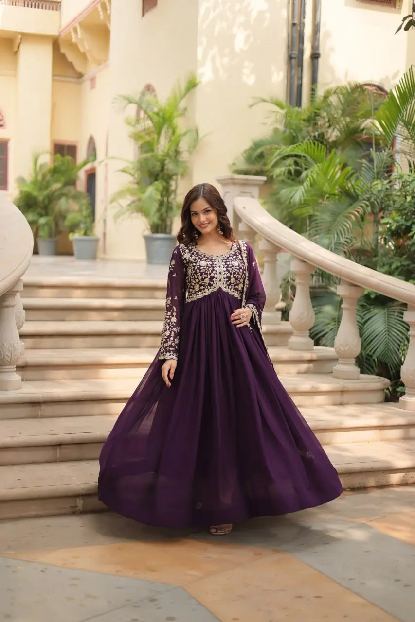 Plum Blooming Sequin Anarkali Gown Set