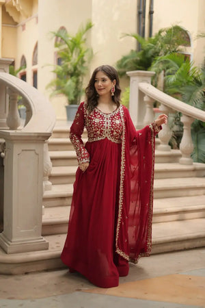 Plum Blooming Sequin Anarkali Gown Set