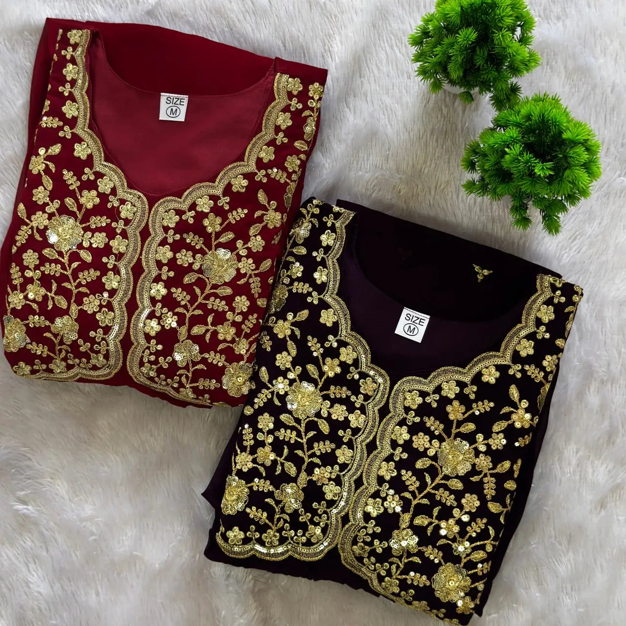 Plum Blooming Sequin Anarkali Gown Set
