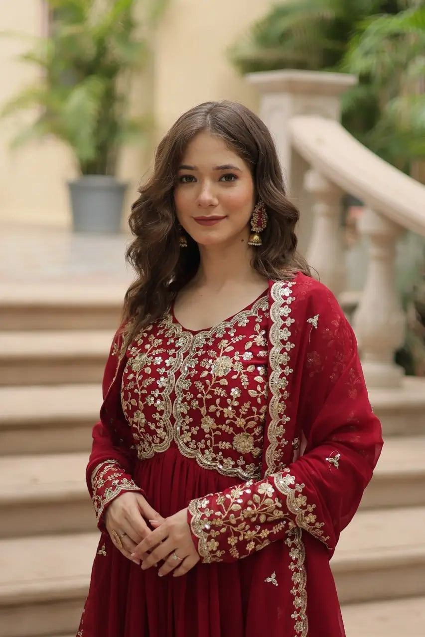 Plum Blooming Sequin Anarkali Gown Set