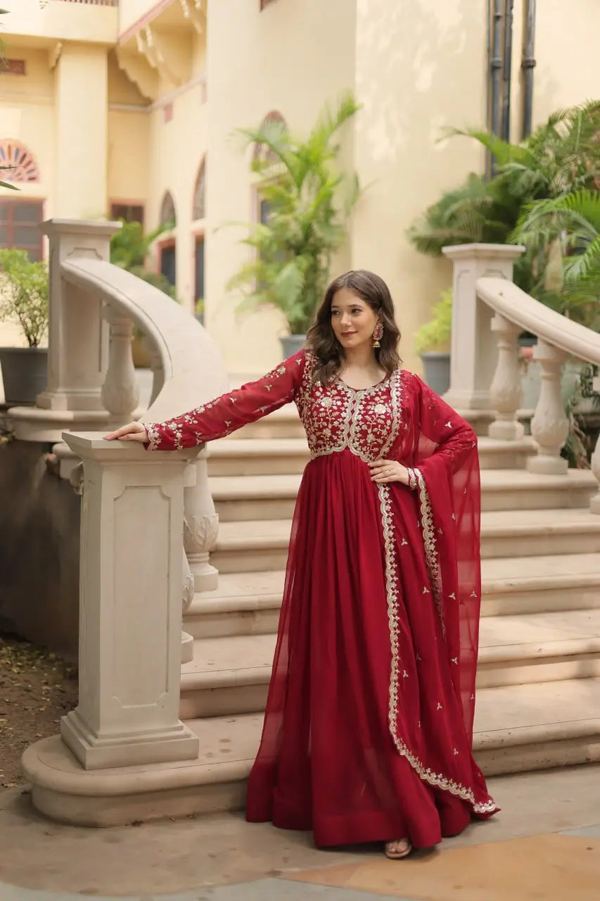 Plum Blooming Sequin Anarkali Gown Set