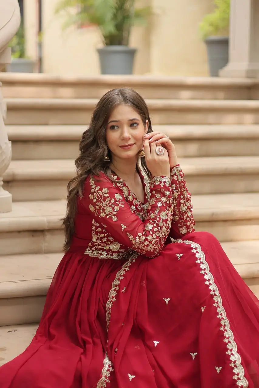 Plum Blooming Sequin Anarkali Gown Set