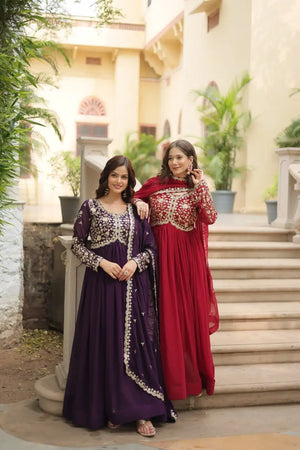 Plum Blooming Sequin Anarkali Gown Set