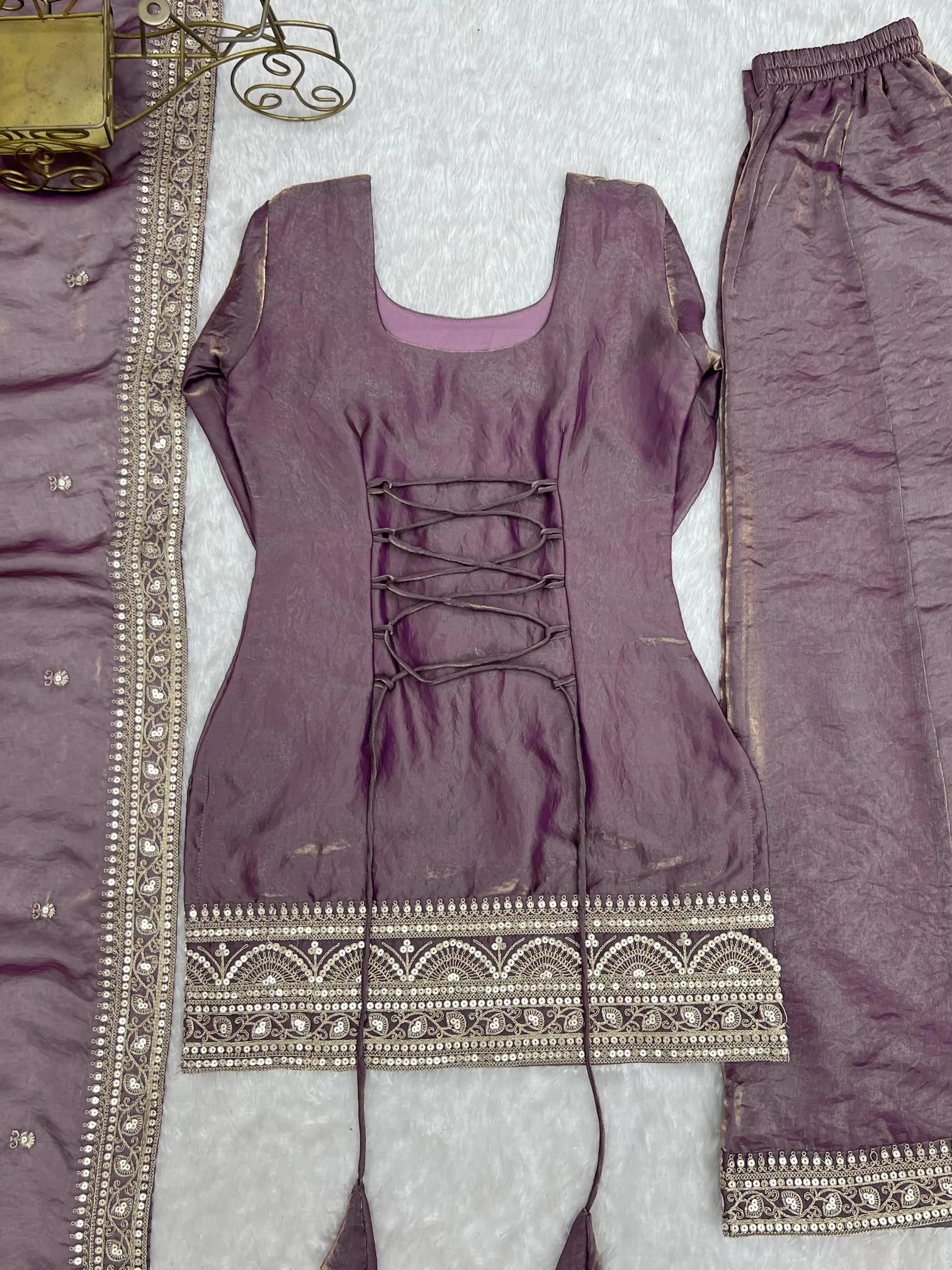 Plum Crunchy Silk Embroidery Sharara Set