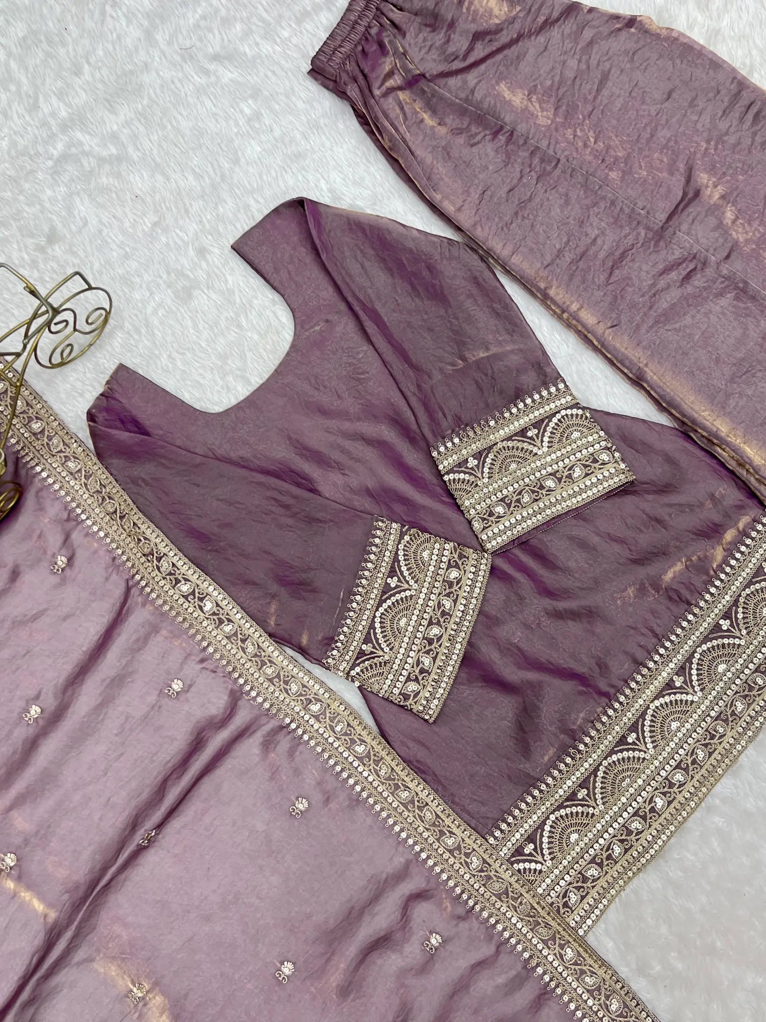 Plum Crunchy Silk Embroidery Sharara Set