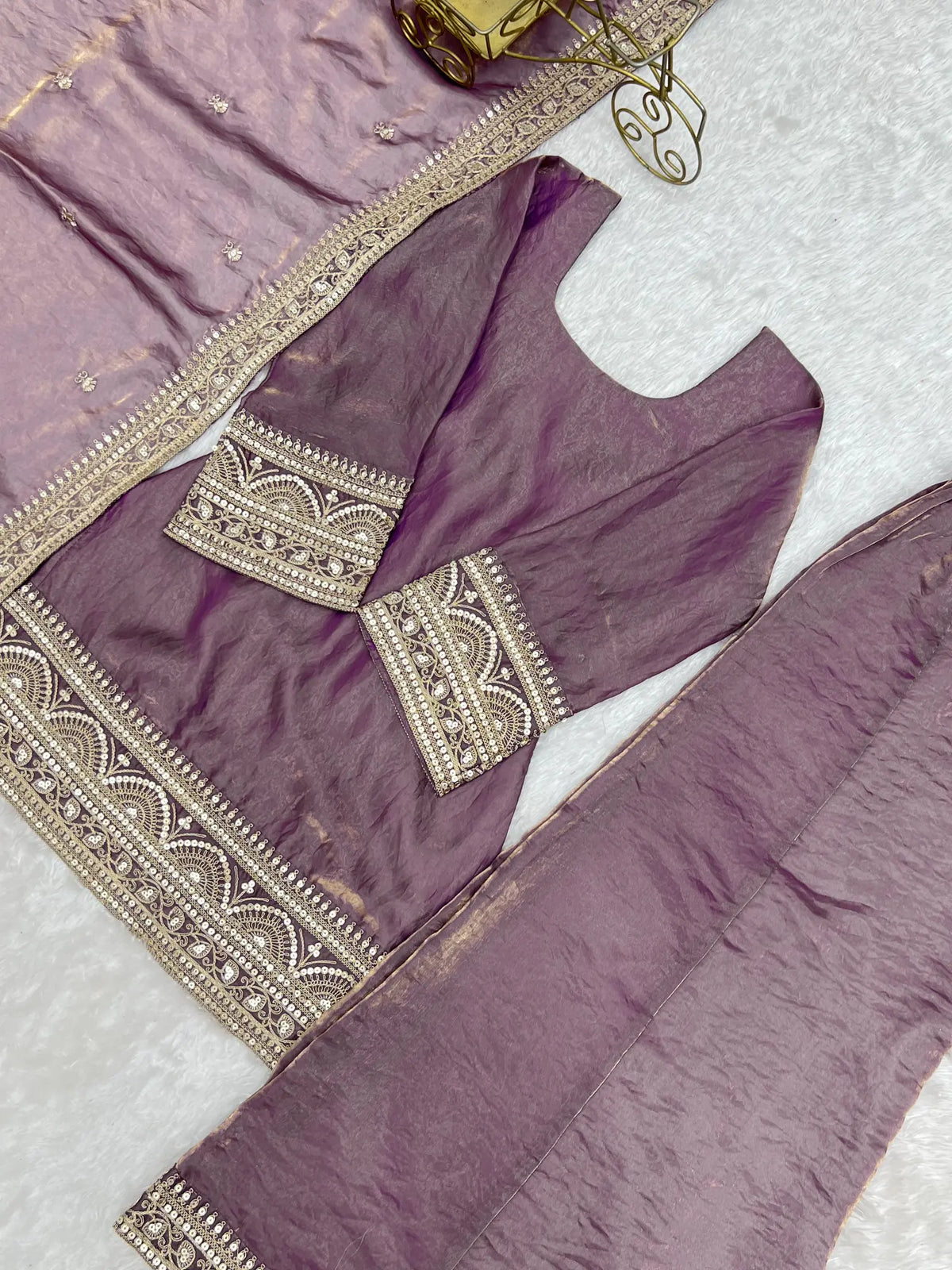 Plum Crunchy Silk Embroidery Sharara Set