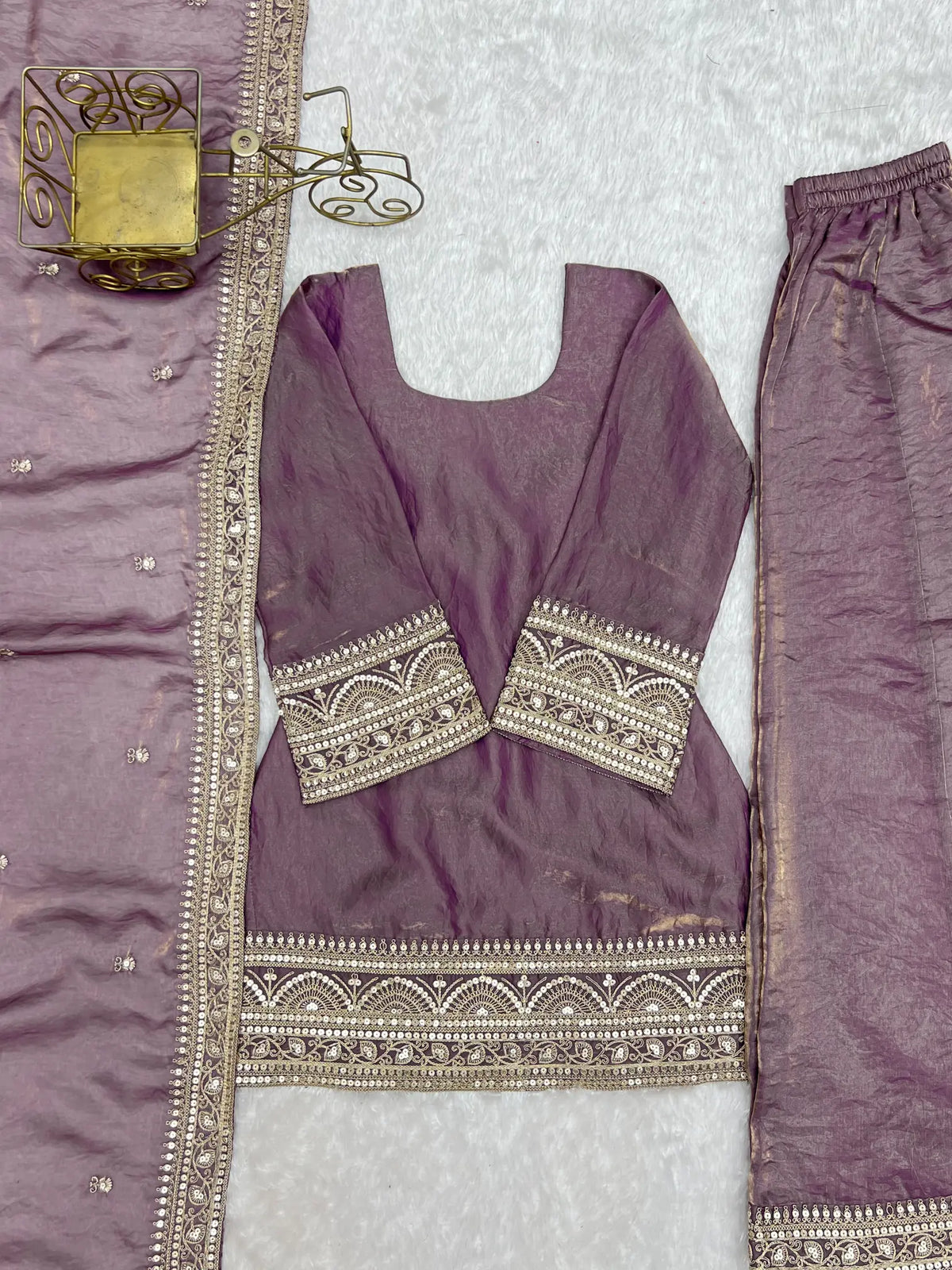 Plum Crunchy Silk Embroidery Sharara Set