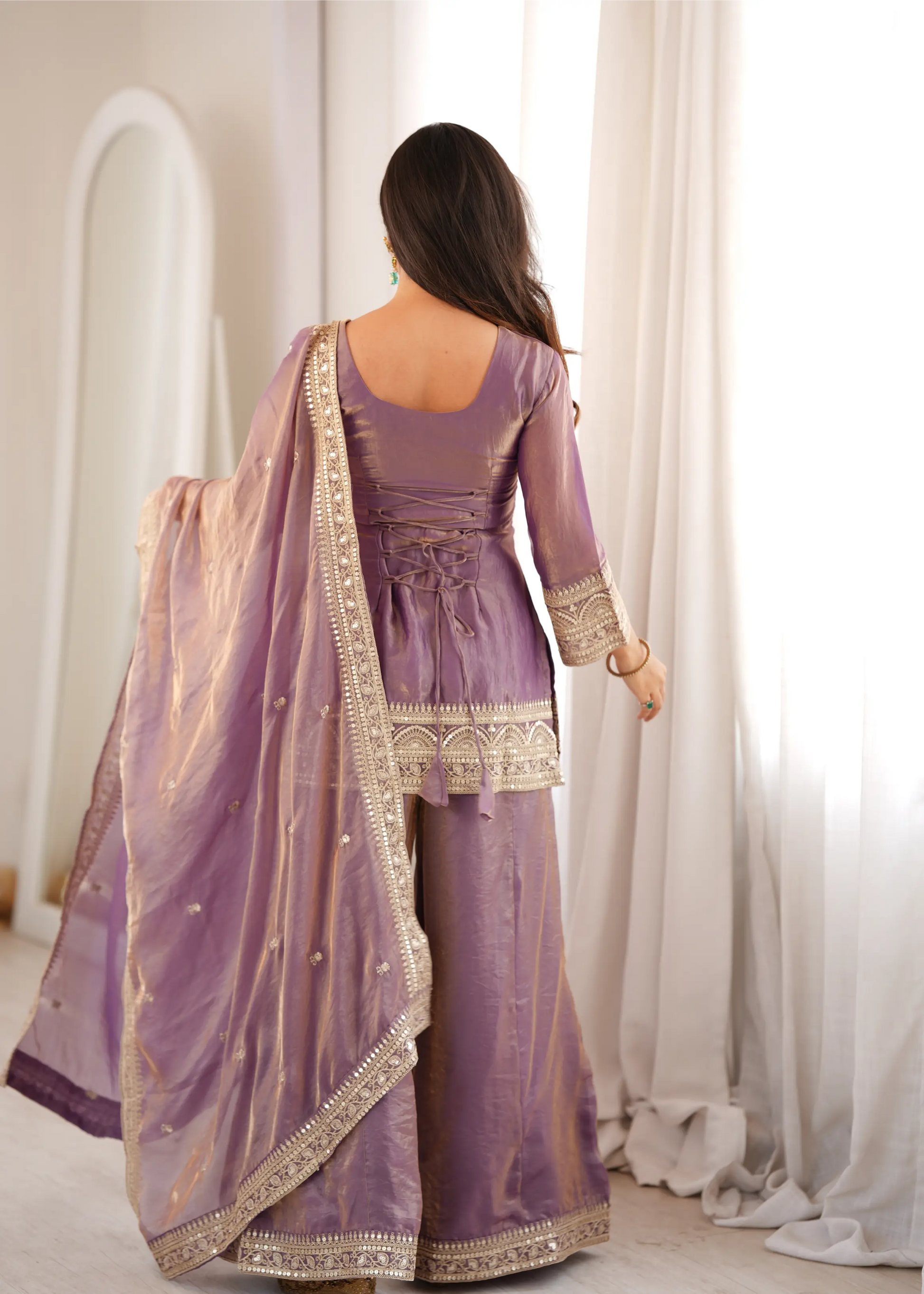 Plum Crunchy Silk Embroidery Sharara Set