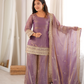 Plum Crunchy Silk Embroidery Sharara Set