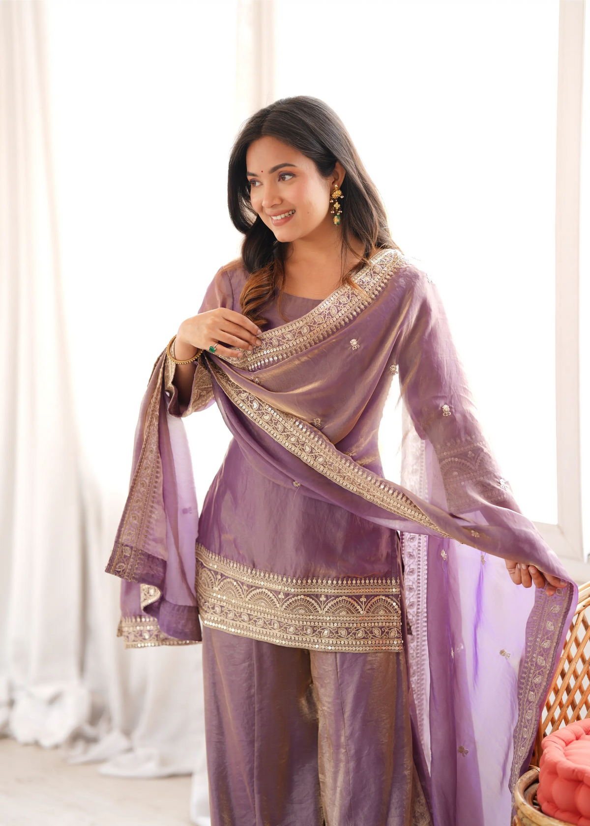 Plum Crunchy Silk Embroidery Sharara Set