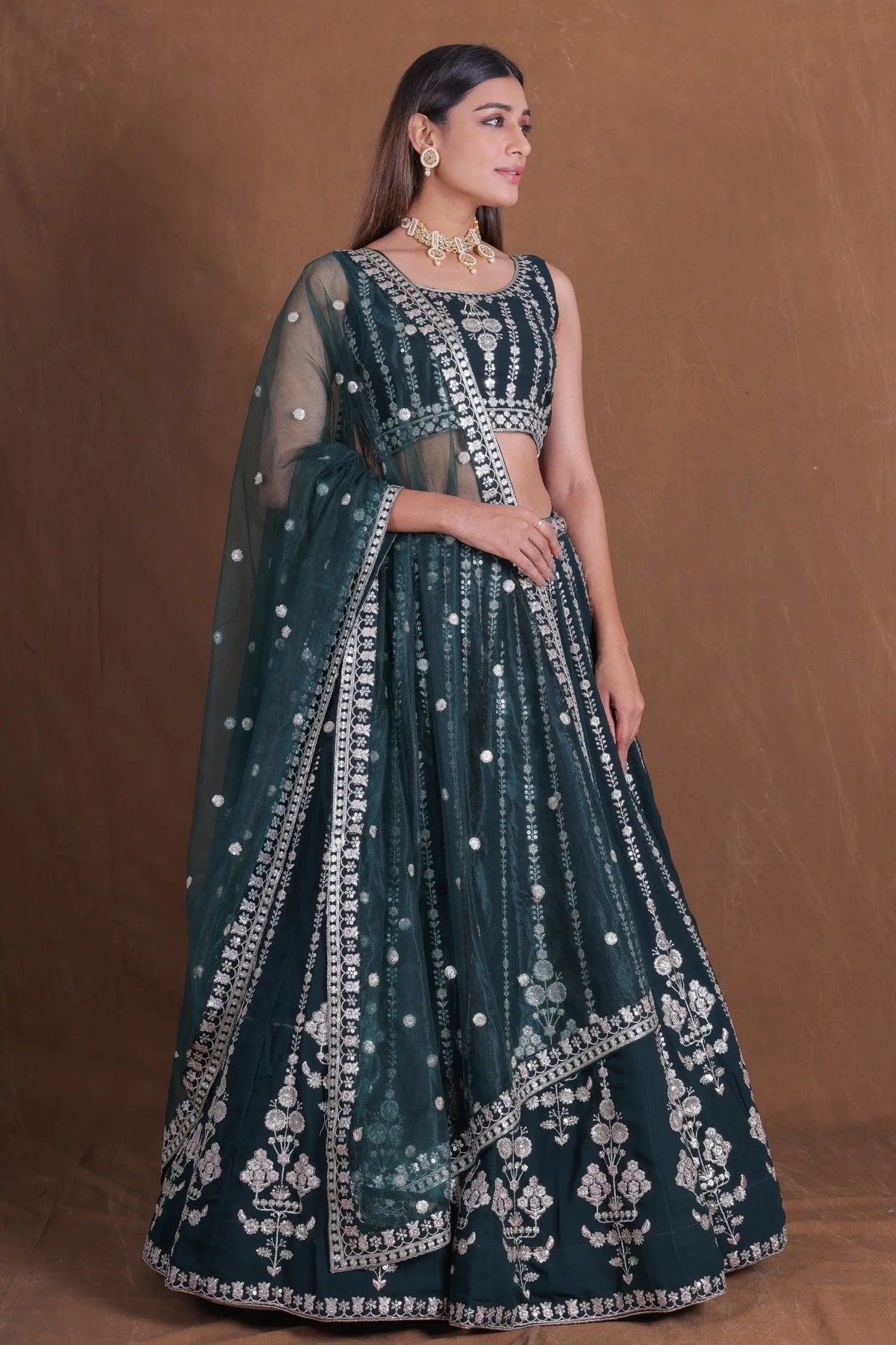 Plum Georgette Zari Bridal Lehenga with Dupatta