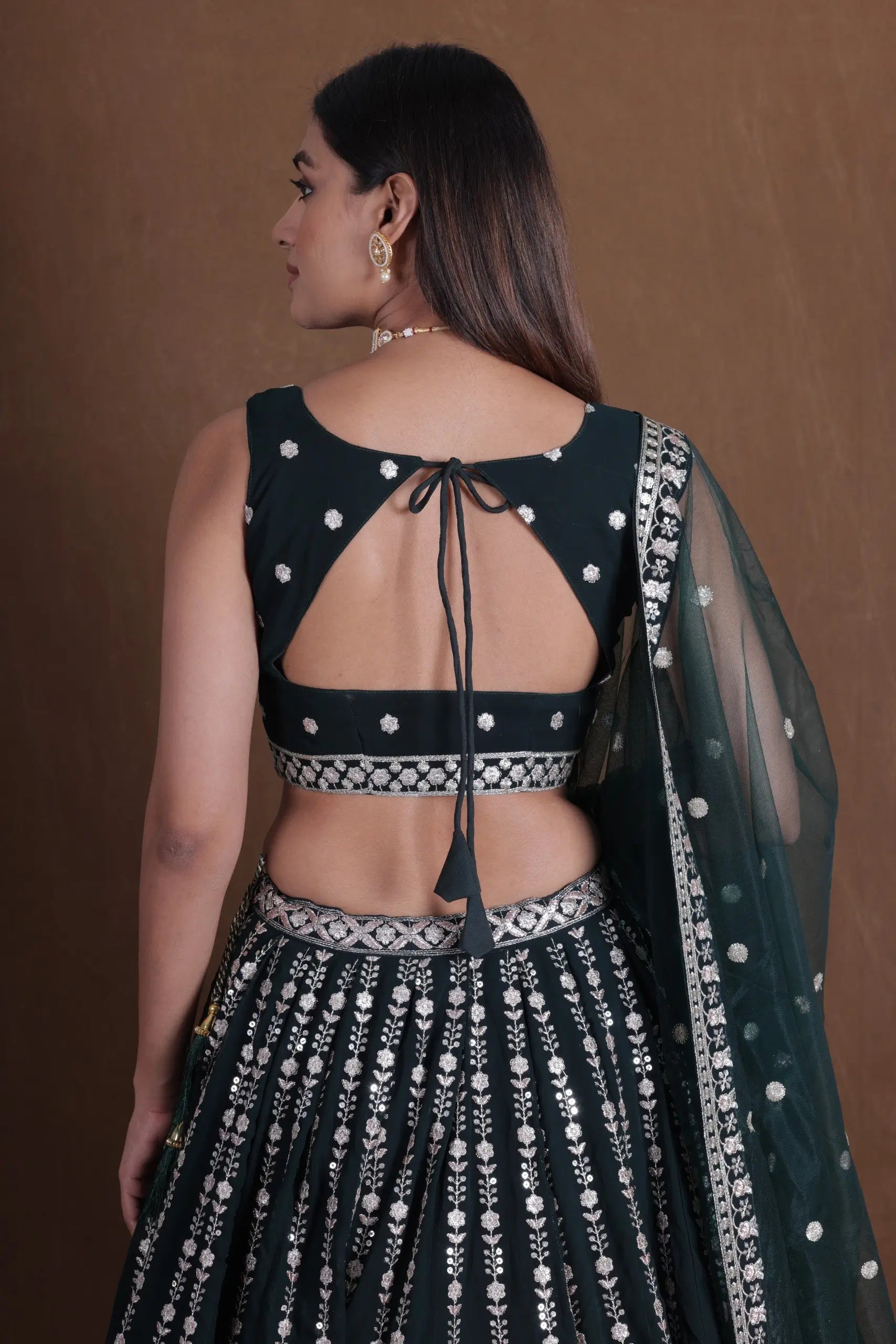 Plum Georgette Zari Bridal Lehenga with Dupatta