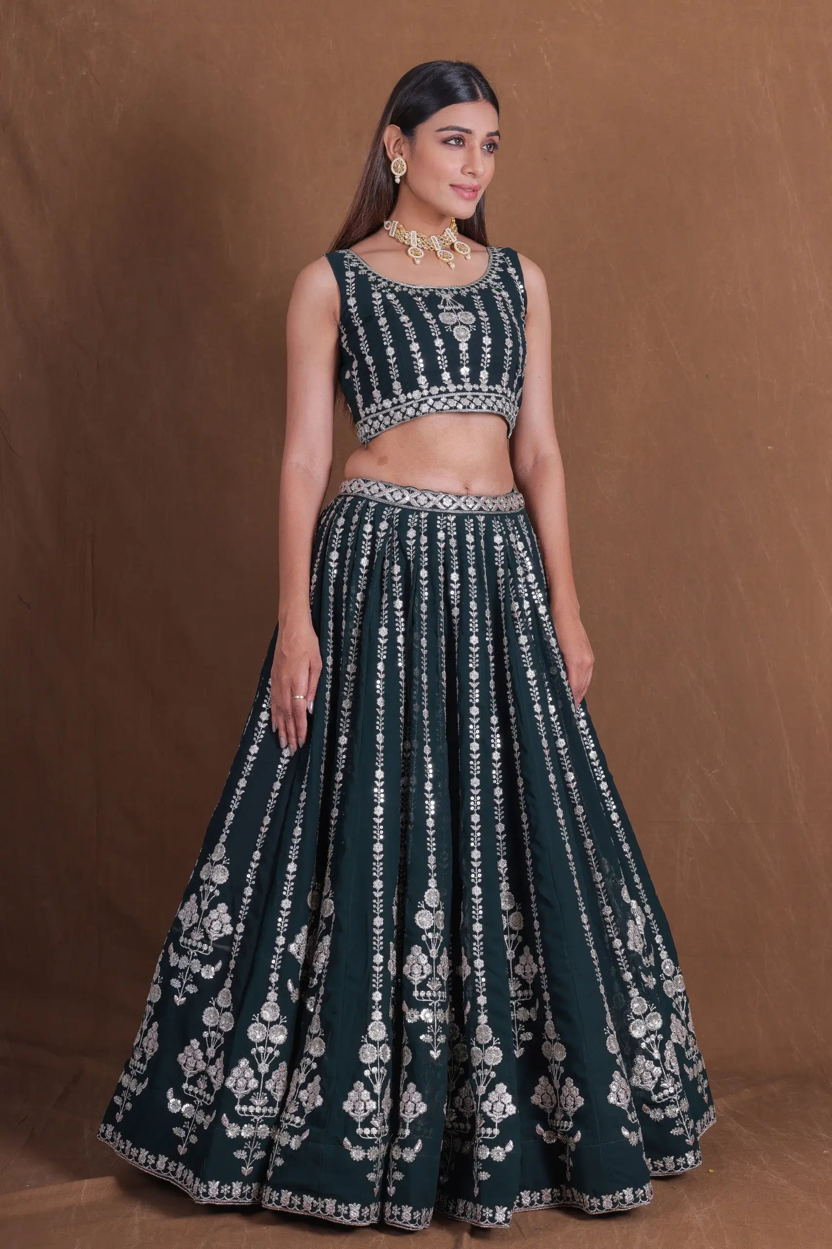 Plum Georgette Zari Bridal Lehenga with Dupatta