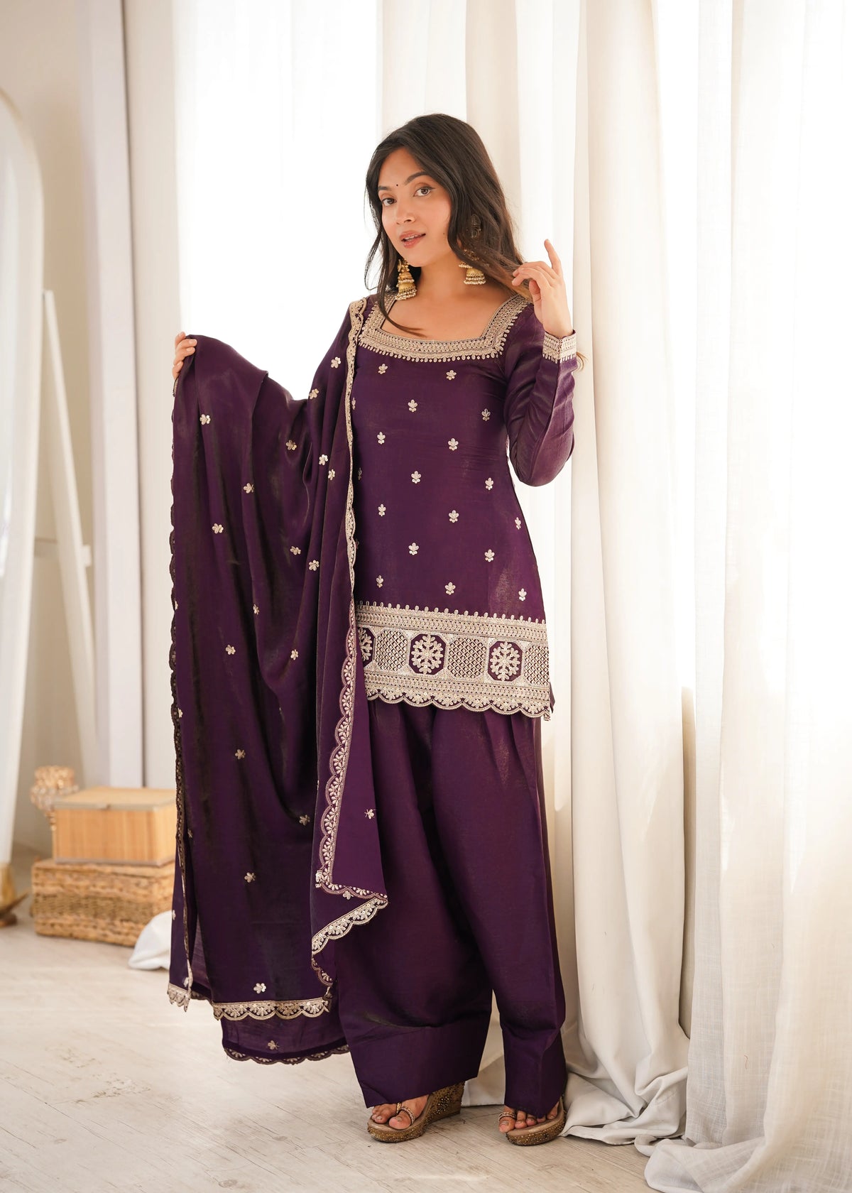 Plum Zari Farshi Sharara Set