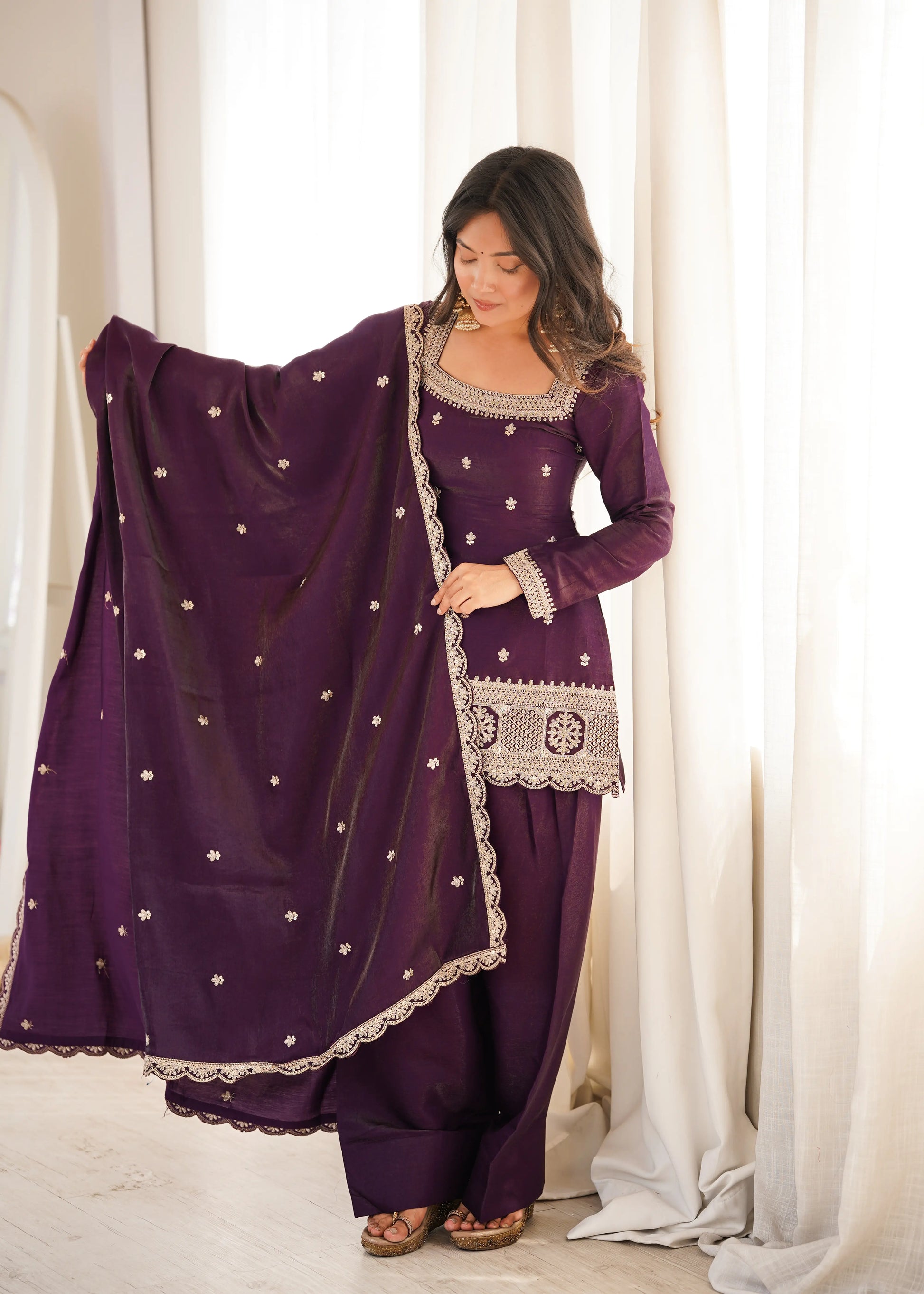 Plum Zari Farshi Sharara Set