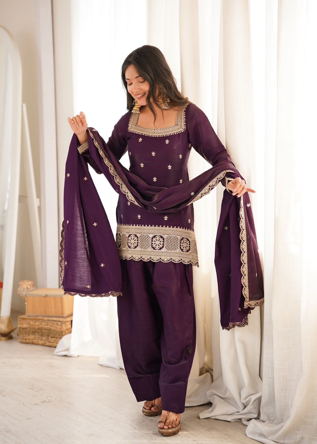 Plum Zari Farshi Sharara Set