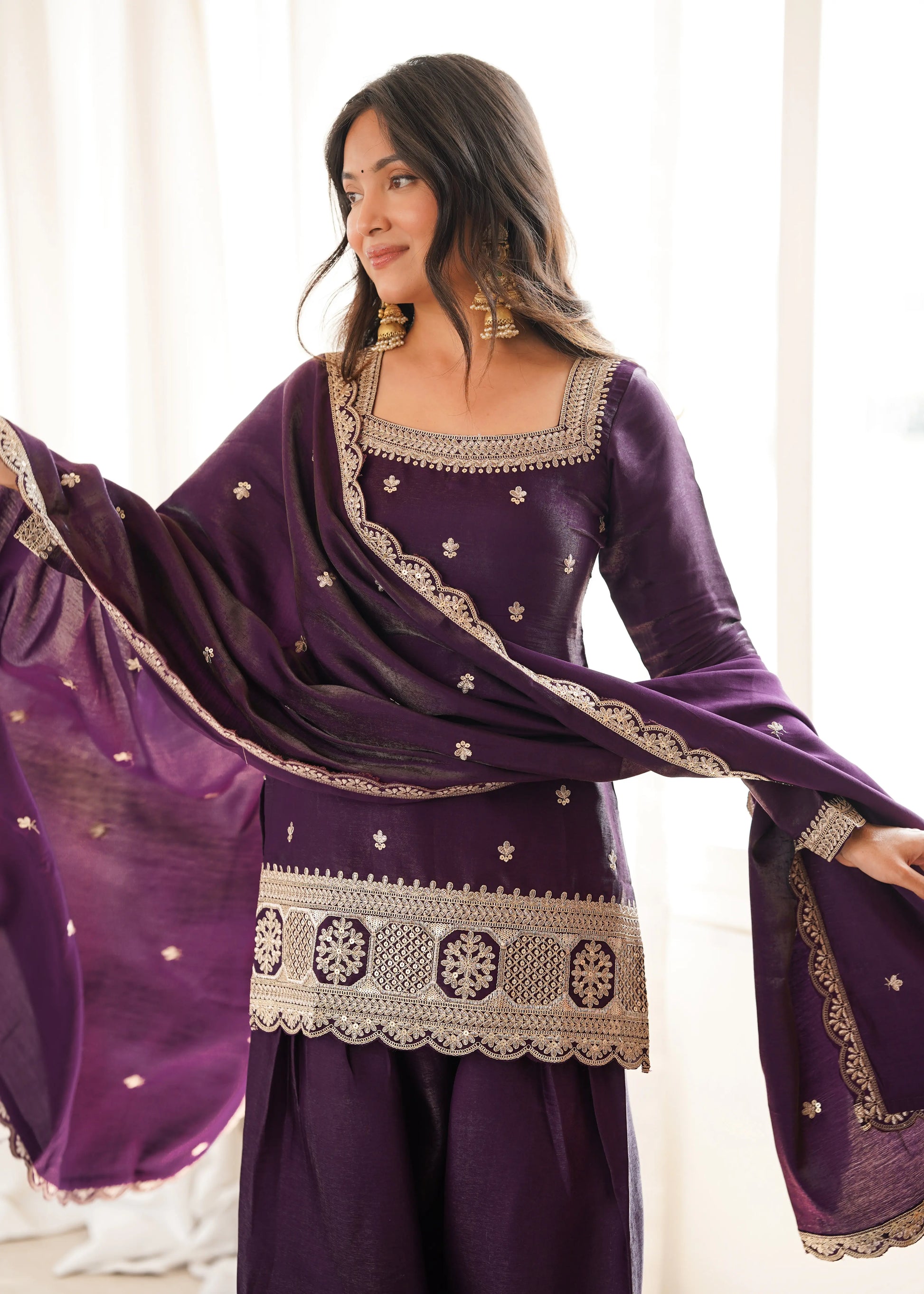 Plum Zari Farshi Sharara Set