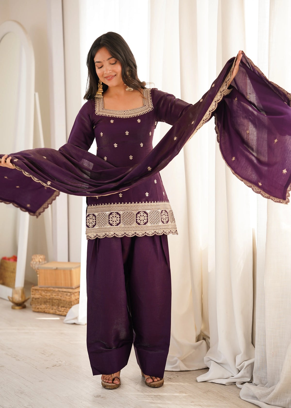Plum Zari Farshi Sharara Set