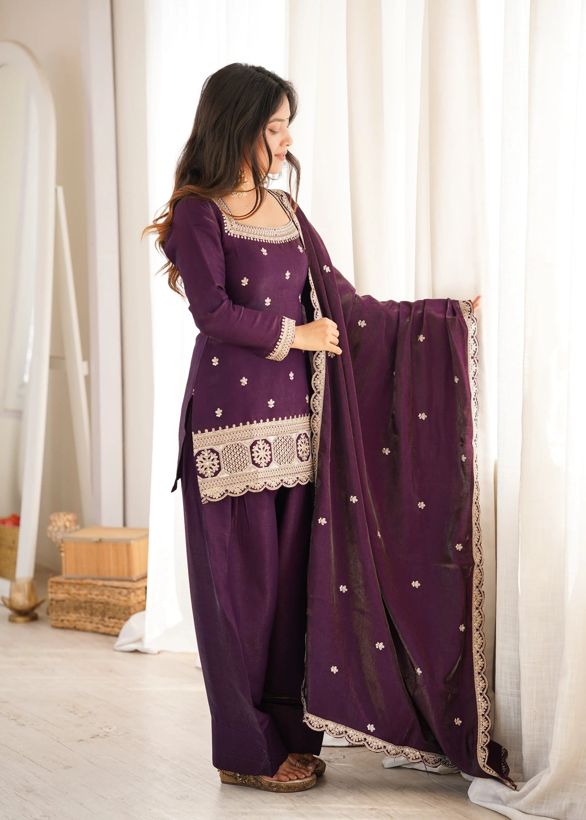 Plum Zari Farshi Sharara Set