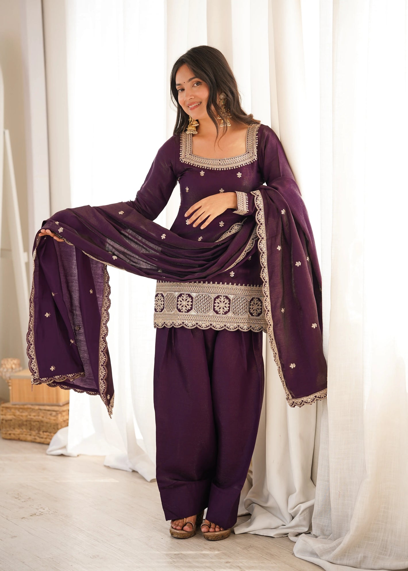 Plum Zari Farshi Sharara Set