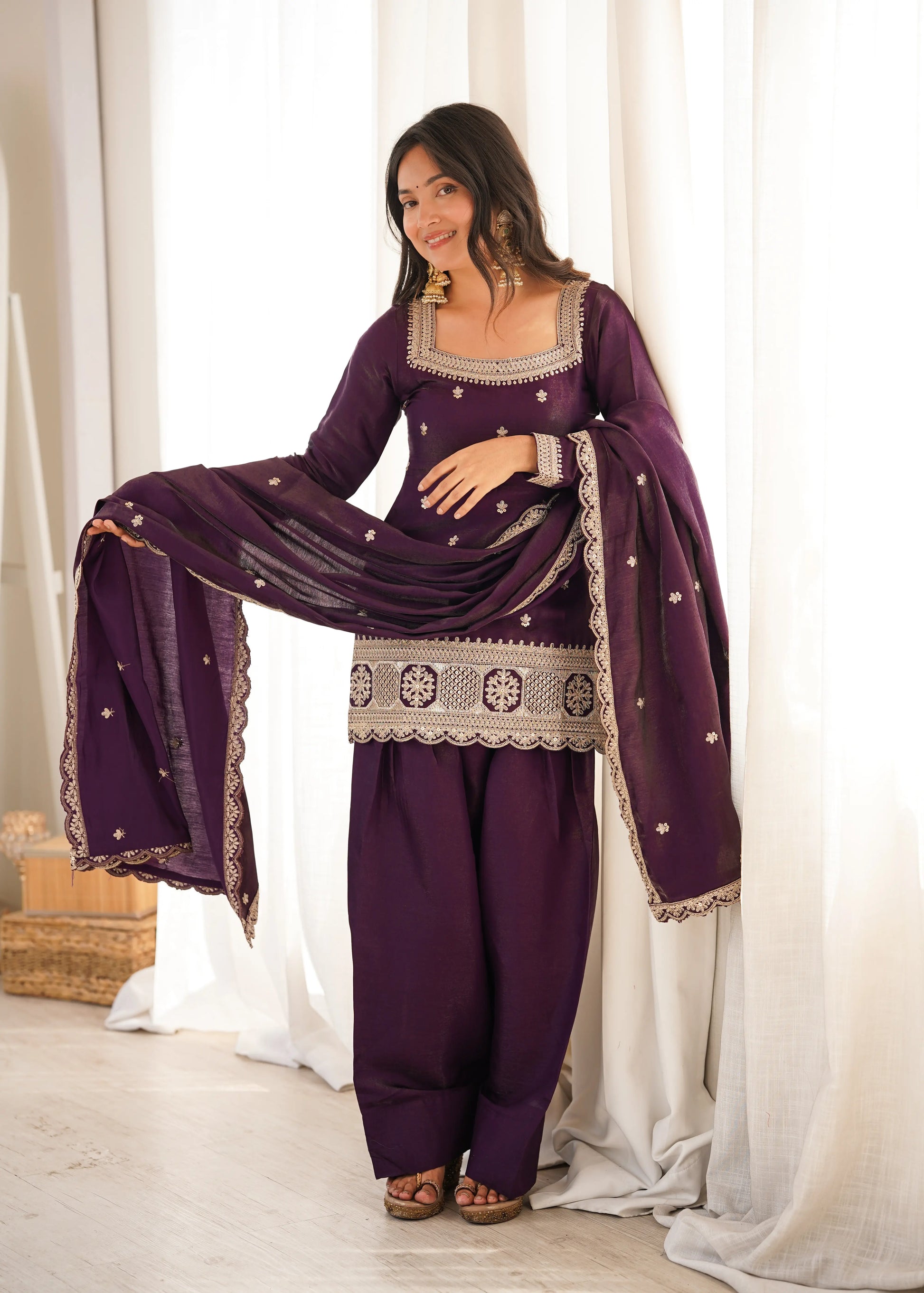 Plum Zari Farshi Sharara Set