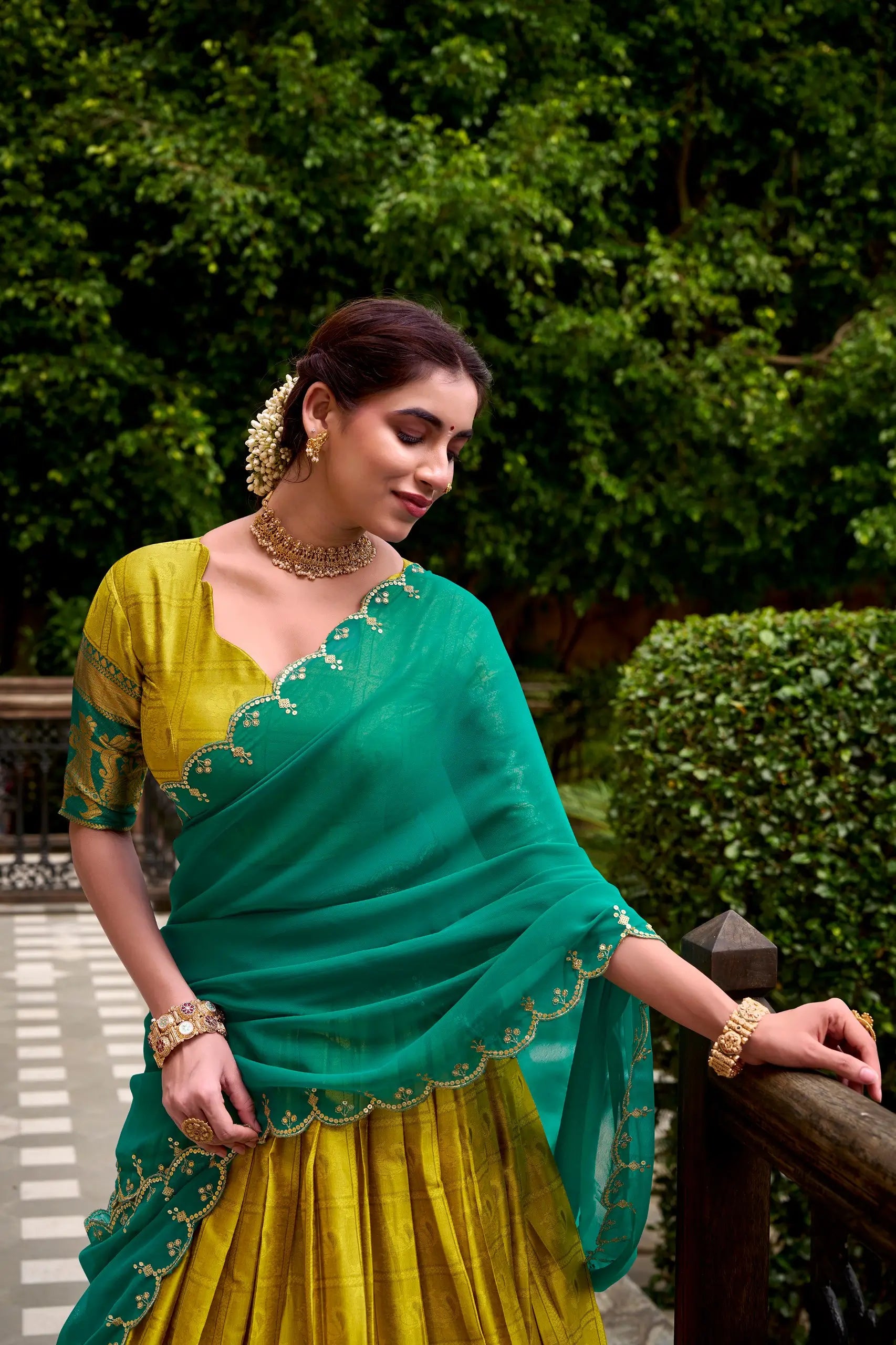 Poly Cotton Zari Weaving Lehenga Set