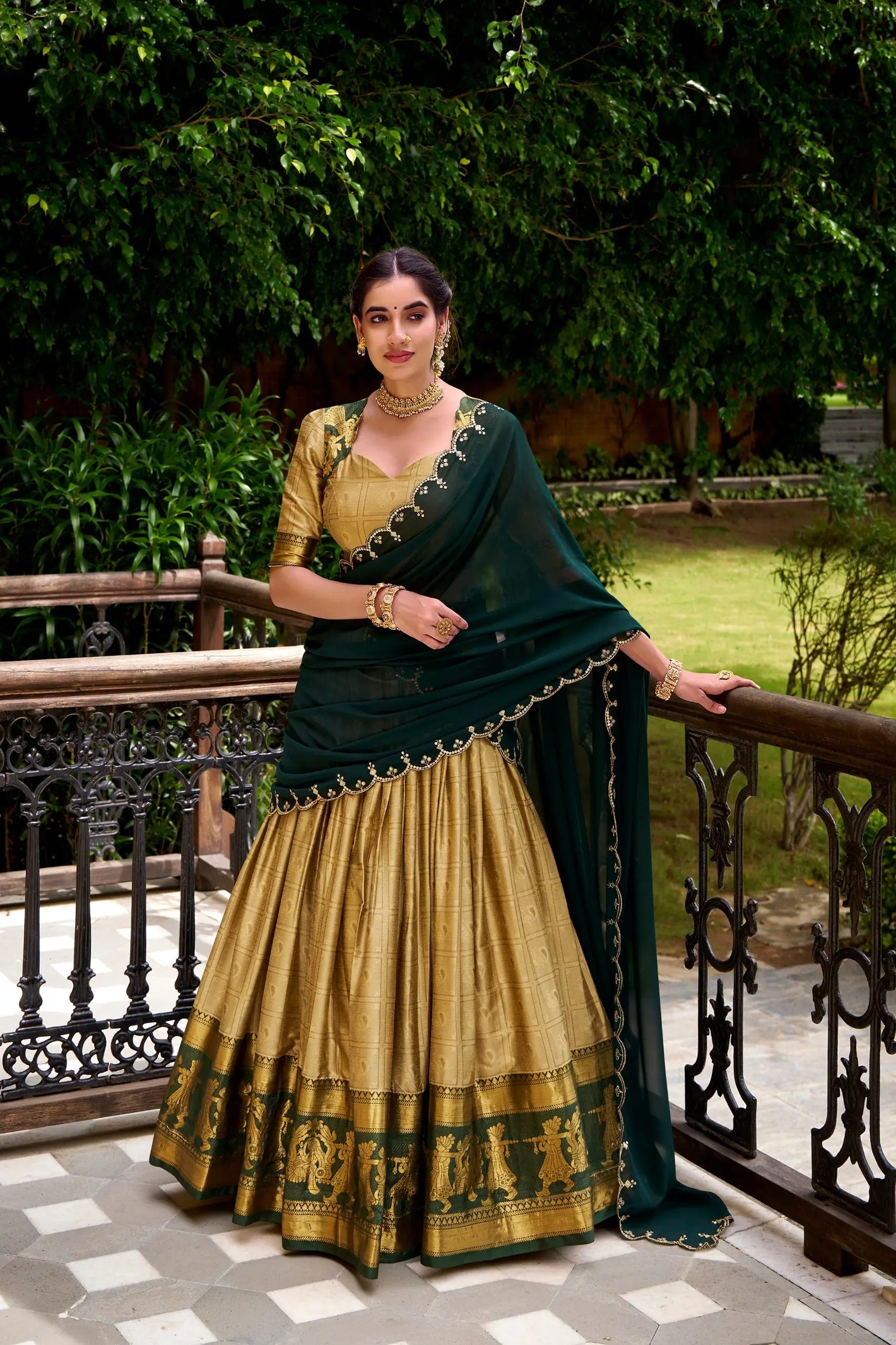 Poly Cotton Zari Weaving Lehenga Set